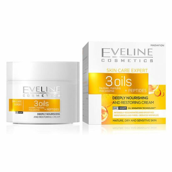 Eveline Cosmetics Skin Care Expert 3 Oils Mélyen Tápláló és Helyreállító Nappali és Éjszakai Arckrém 50 ml