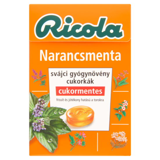 Ricola Narancsmenta Cukormentes Svájci Gyógynövény Cukorka 40 g